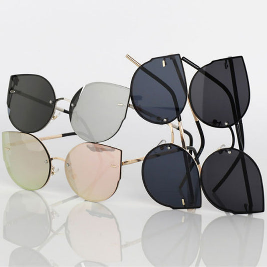 Edge Round Cats Bling Men's Women's UV Protection Mirror Sunglasses