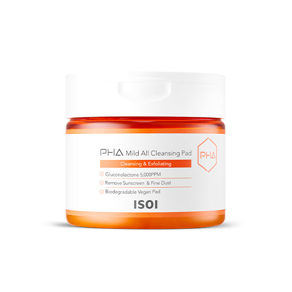 ISOI plant-derived PHA exfoliation of skin impurities, mild all cleansing pads, 60 sheets