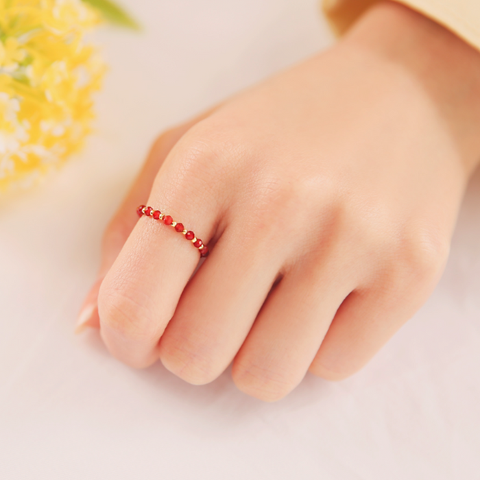 OST Deep Red Yellow Point Bead Ring