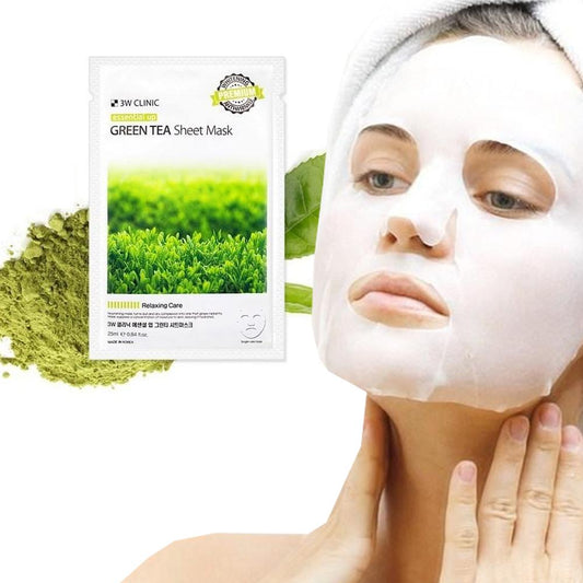3W Premium Essential Up Grüner Tee-Maskenblatt aus reiner Baumwolle, 10 Blatt