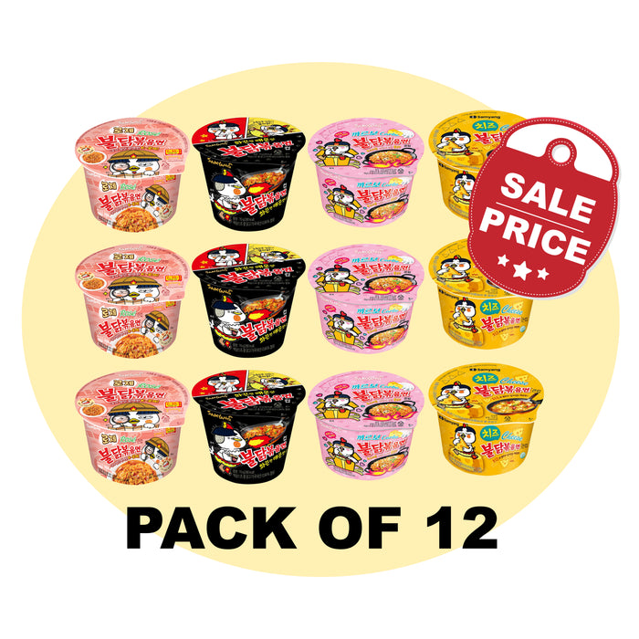 Buldak Noodles Cup (4 Flavory Variety 12 Count Set)