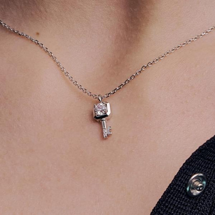 OST Puremond Simulated Diamond Square Key Silver Necklace