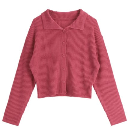 Attrangs Collar Neck Basic Button Ribbed Knit Cardigan