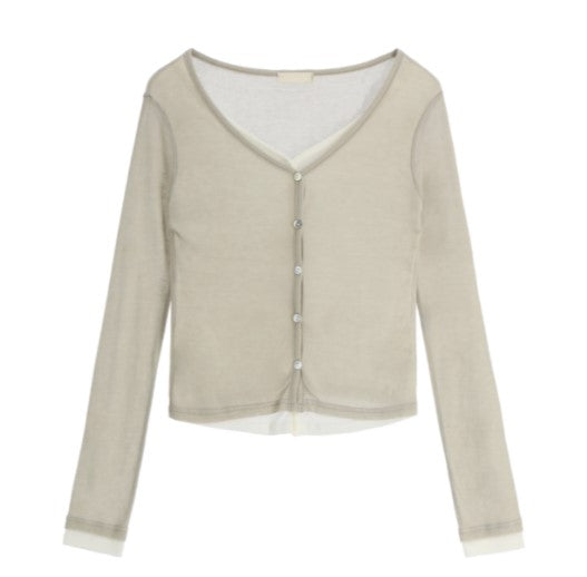 Attrangs Contrast Layered V-Neck Slim Cardigan