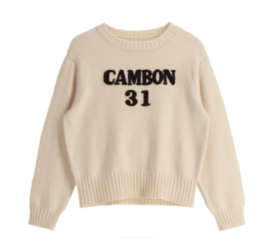 Attrangs Embroidered Lettering Round Neck Long-Sleeve Crop Knit