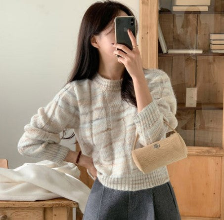 Attrangs Fairy Cable Round Tone-Mix Long-Sleeve Knit