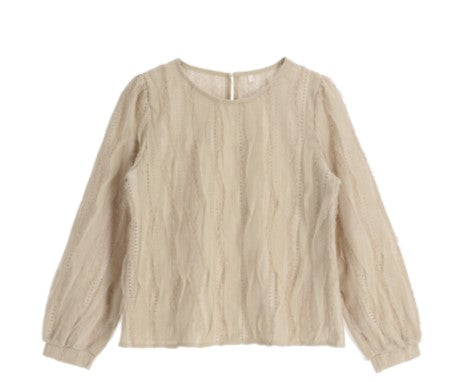 Attrangs Gentle-fit Lace Sheer Puff Fleece Blouse