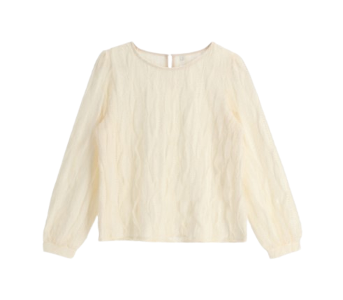 Attrangs Gentle-fit Lace Sheer Puff Fleece Blouse