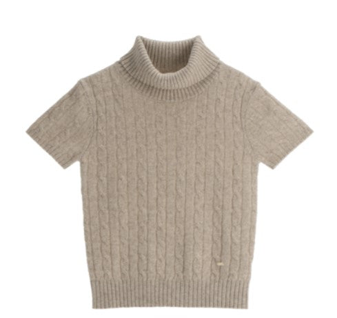 Attrangs Gold Pendant Cable Wool Short-Sleeve Turtleneck Knit