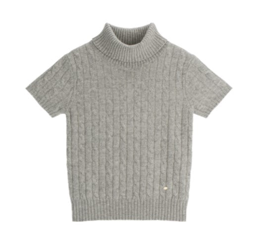 Attrangs Gold Pendant Cable Wool Short-Sleeve Turtleneck Knit