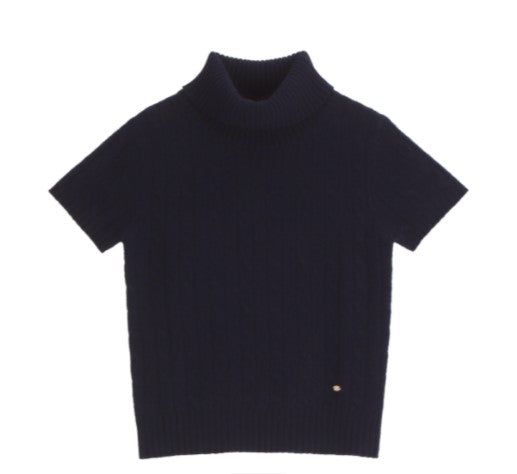 Attrangs Gold Pendant Cable Wool Short-Sleeve Turtleneck Knit