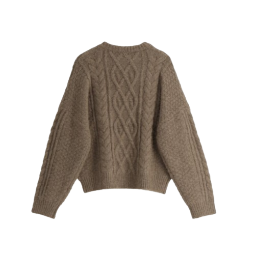 Attrangs Land Wool Cable Round Neck Loose-Fit Knit