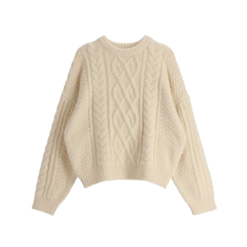 Attrangs Land Wool Cable Round Neck Loose-Fit Knit