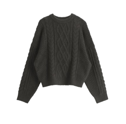 Attrangs Land Wool Cable Round Neck Loose-Fit Knit