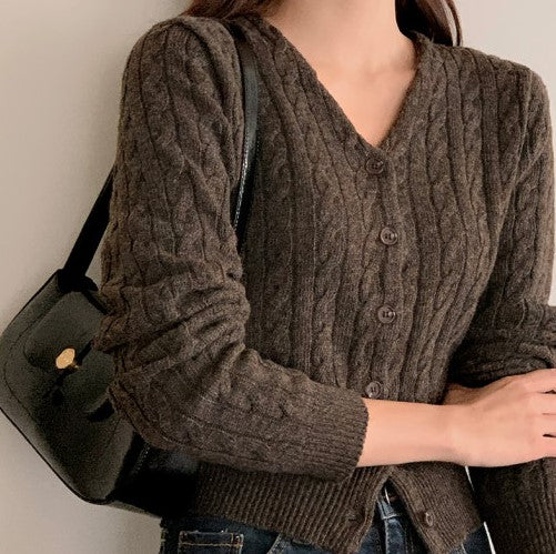 Attrangs Pure Lambswool 2-Type Cable Cardigan