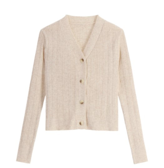 Attrangs Ribbed V-Neck Long Sleeve Knit Cardigan