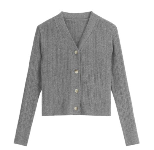 Attrangs Ribbed V-Neck Long Sleeve Knit Cardigan