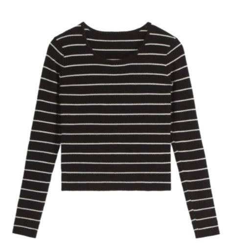 Attrangs Riddelo Stripe Ribbed Round Neck Long-Sleeve Knit