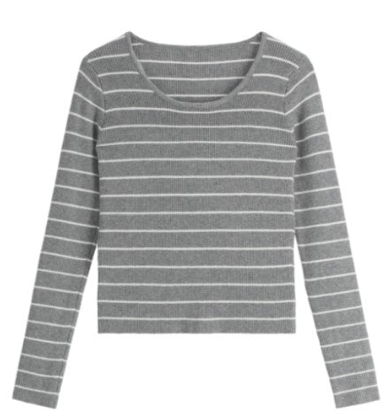 Attrangs Riddelo Stripe Ribbed Round Neck Long-Sleeve Knit