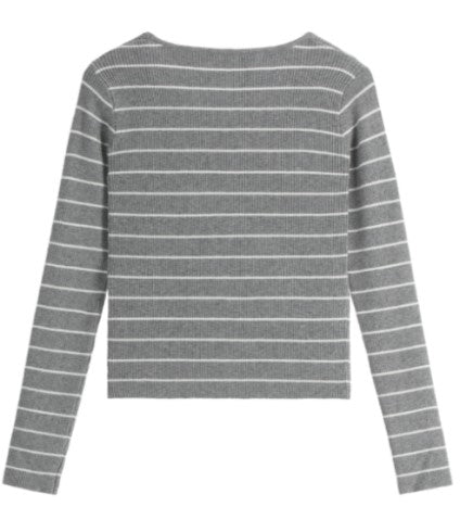 Attrangs Riddelo Stripe Ribbed Round Neck Long-Sleeve Knit