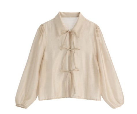 Attrangs Robe Gentle-fit Puff Collar Ribbon Blouse