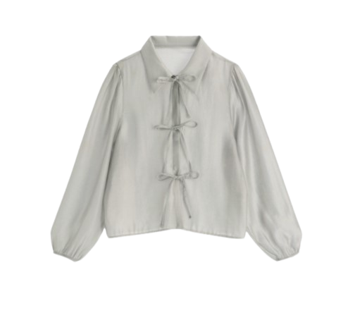 Attrangs Robe Gentle-fit Puff Collar Ribbon Blouse