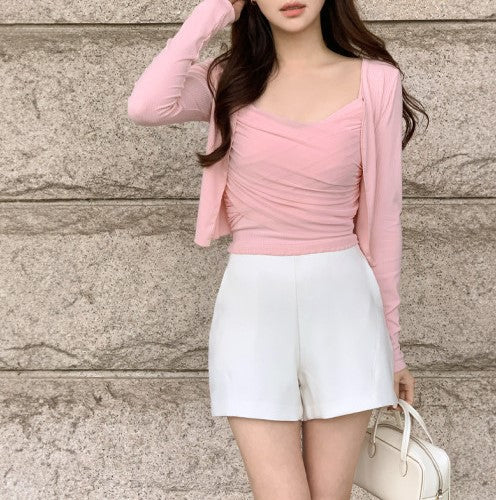 Attrangs Ruri Ribbed Sleeveless Top & Cardigan Set