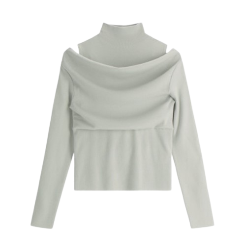 Attrangs Shoulder Split Off-Shoulder Polar Double Knit