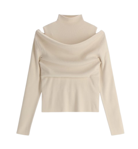 Attrangs Shoulder Split Off-Shoulder Polar Double Knit