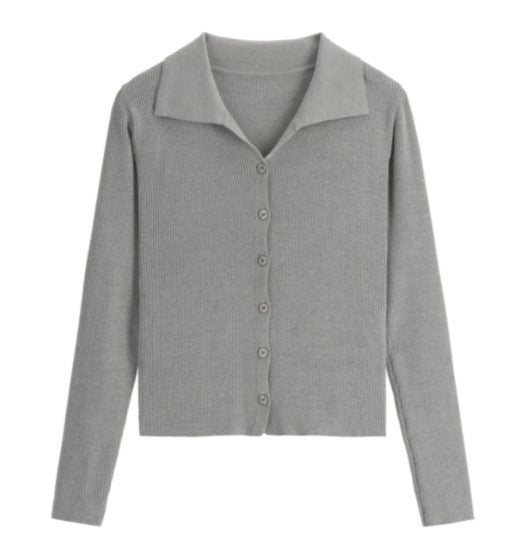 Attrangs Standard Collar Ribbed Basic Cardigan