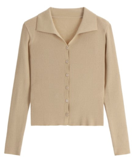 Attrangs Standard Collar Ribbed Basic Cardigan