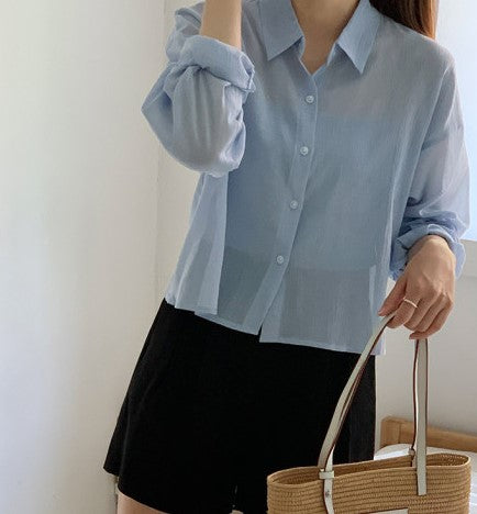 Attrangs Summer Sheer Crepe Cropped Shirt