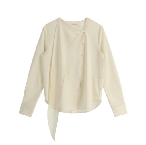 Attrangs Tie Button Long-Sleeve Blouse