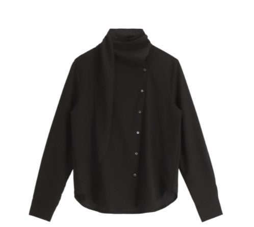 Attrangs Tie Button Long-Sleeve Blouse