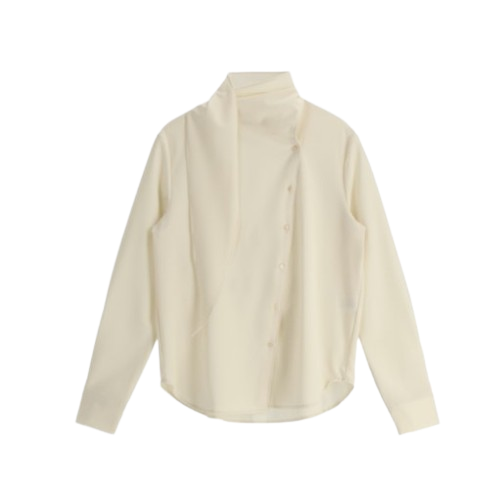 Attrangs Tie Button Long-Sleeve Blouse