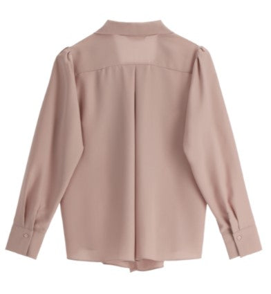 Attrangs V-neck Tie Puff Long-Sleeve Blouse