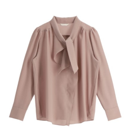 Attrangs V-neck Tie Puff Long-Sleeve Blouse