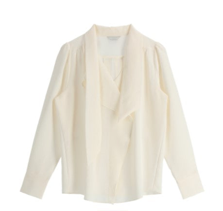 Attrangs V-neck Tie Puff Long-Sleeve Blouse