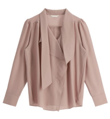 Attrangs V-neck Tie Puff Long-Sleeve Blouse