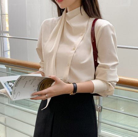 Attrangs Tie Button Long-Sleeve Blouse