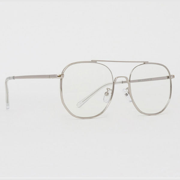 Men's Women's Vintage Retro Two-Bridge Boeing Glasses Frame Fashion Glasses Silver Frame