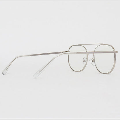 Men's Women's Vintage Retro Two-Bridge Boeing Glasses Frame Fashion Glasses Silver Frame