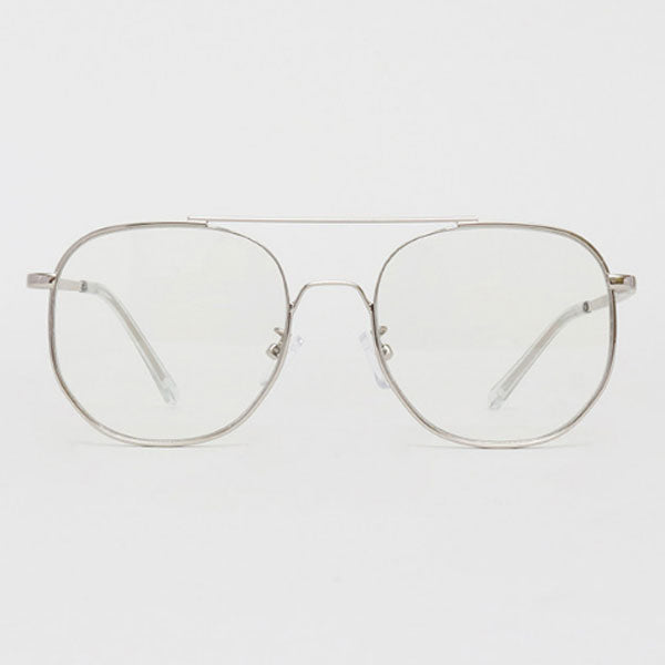 Men's Women's Vintage Retro Two-Bridge Boeing Glasses Frame Fashion Glasses Silver Frame