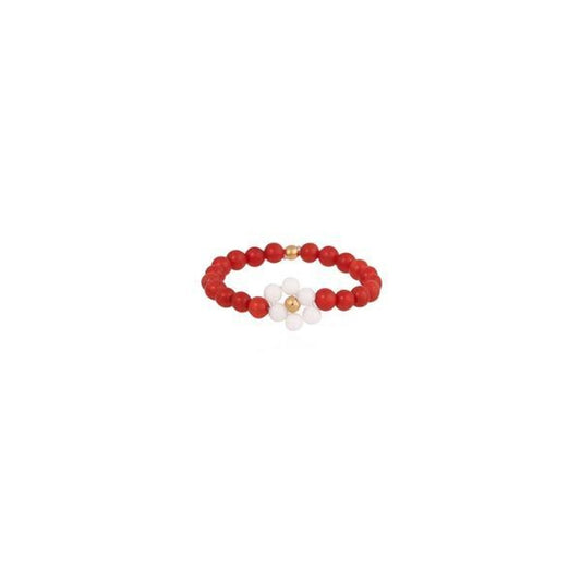 OST Deep Red Flower Bead Ring
