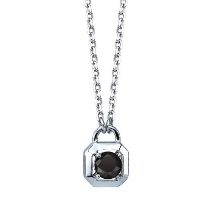 OST Simulated Diamond Square Lock Black Stone Necklace