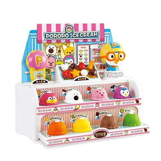 Pororo Kids Ice Cream Shop Play Set, Scoop Stacking Toys Pretend Play Role-play