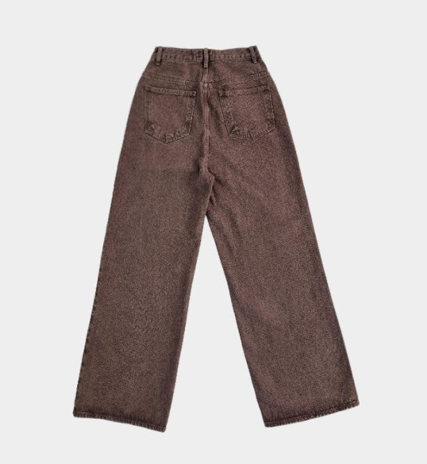 Urbane Washing Brown Long Wide Denim Pants